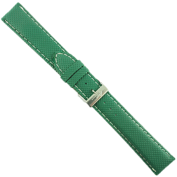 ZRC Grøn PVC urrem med hvide stikninger, 18 mm bred, 190 mm lang og med sølv spænde